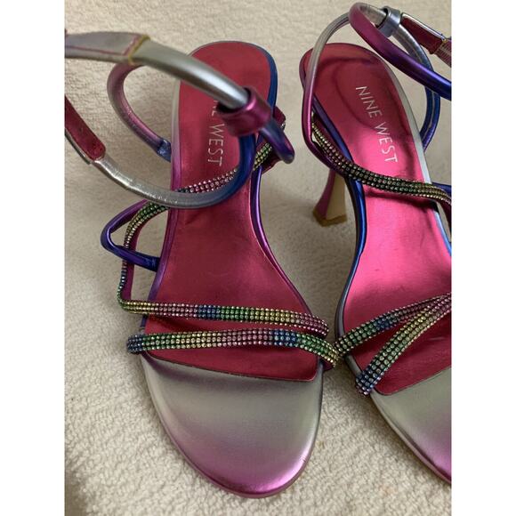 Nine West Blitz Glitter Sandals Strappy Heels Ankle Strap Womens 5 Multicolor - Picture 4 of 7